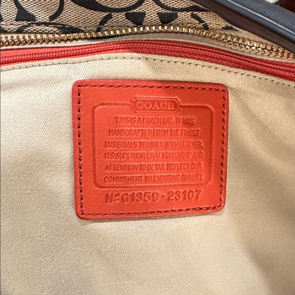 Coach Signature Canvas Zip Top Tote Black/Kahki Red Interior - Picture 13 of 14